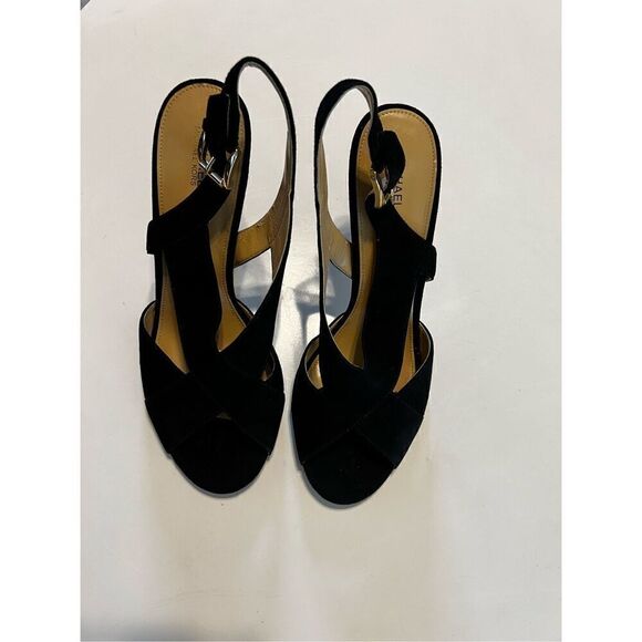 Michael by Michael Kors Women’s Size 10 Suede Peep Toe Slingback Heels Black - Picture 4 of 12